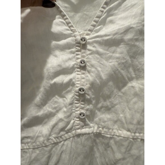 Women’s Cynthia Rowley White Linen Blouse Tunic Roll Tab Sleeve Medium Light - Picture 3 of 5